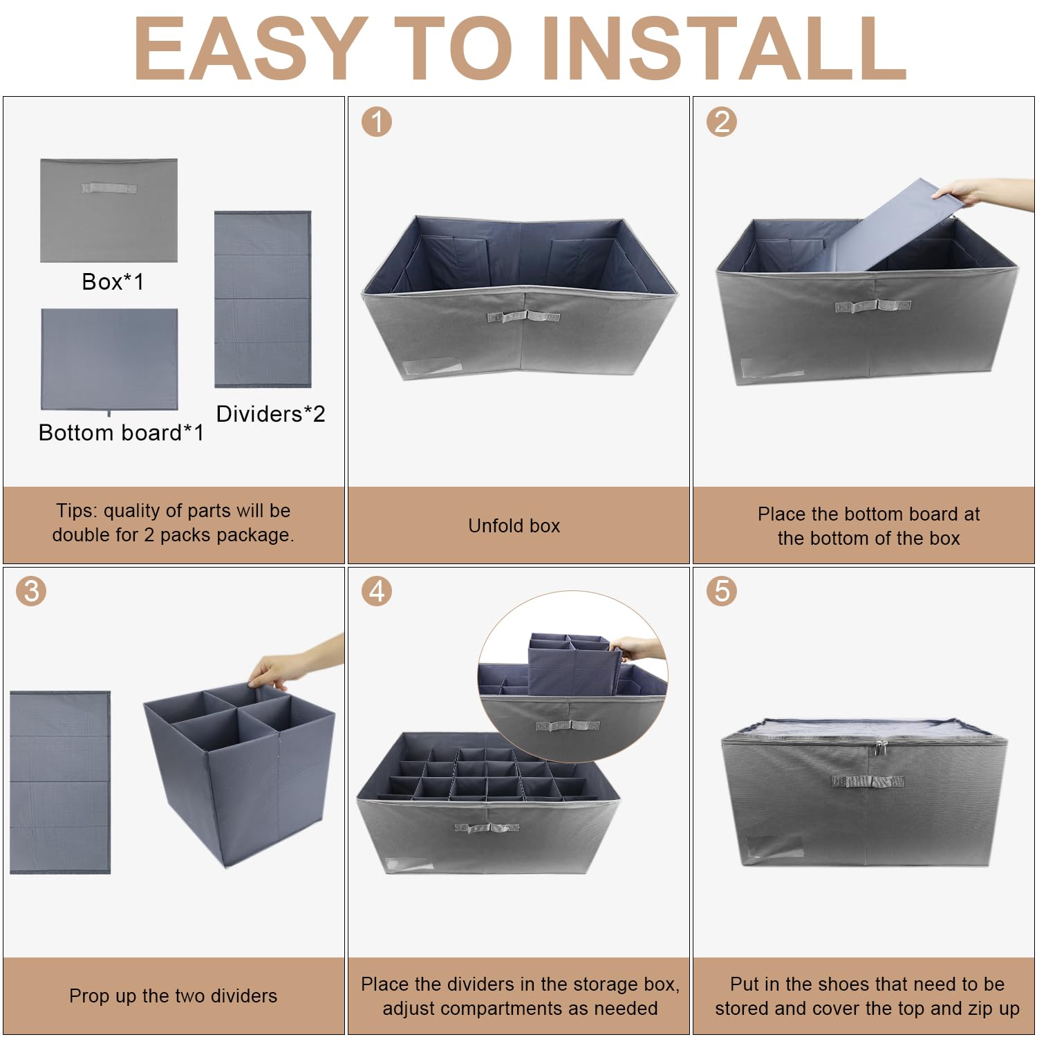 ASHLEYRIVER Organizer per scarpe per armadio, adatto per 12-24 paia, scatola per scarpe con coperchio trasparente, contenitori pieghevoli con manici, armadio salvaspazio adatto per sandali, grigio