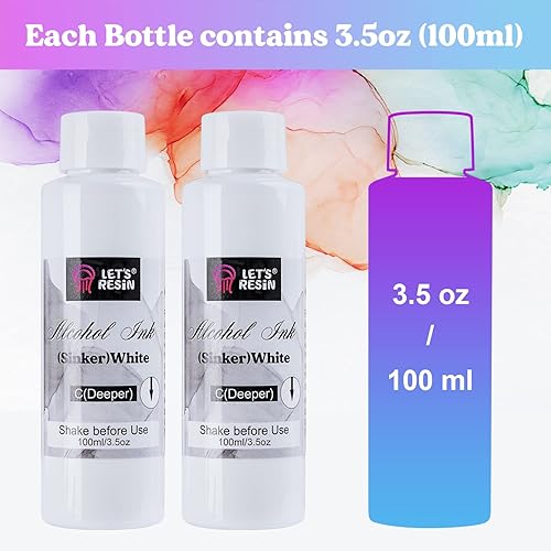 Miniatura 2 de LET'S RESIN Tinta de alcohol blanco para resina, tinta de alcohol, colores blancos, 2 botellas cada una de 3.5 onzas, tinta de resina ajustable a