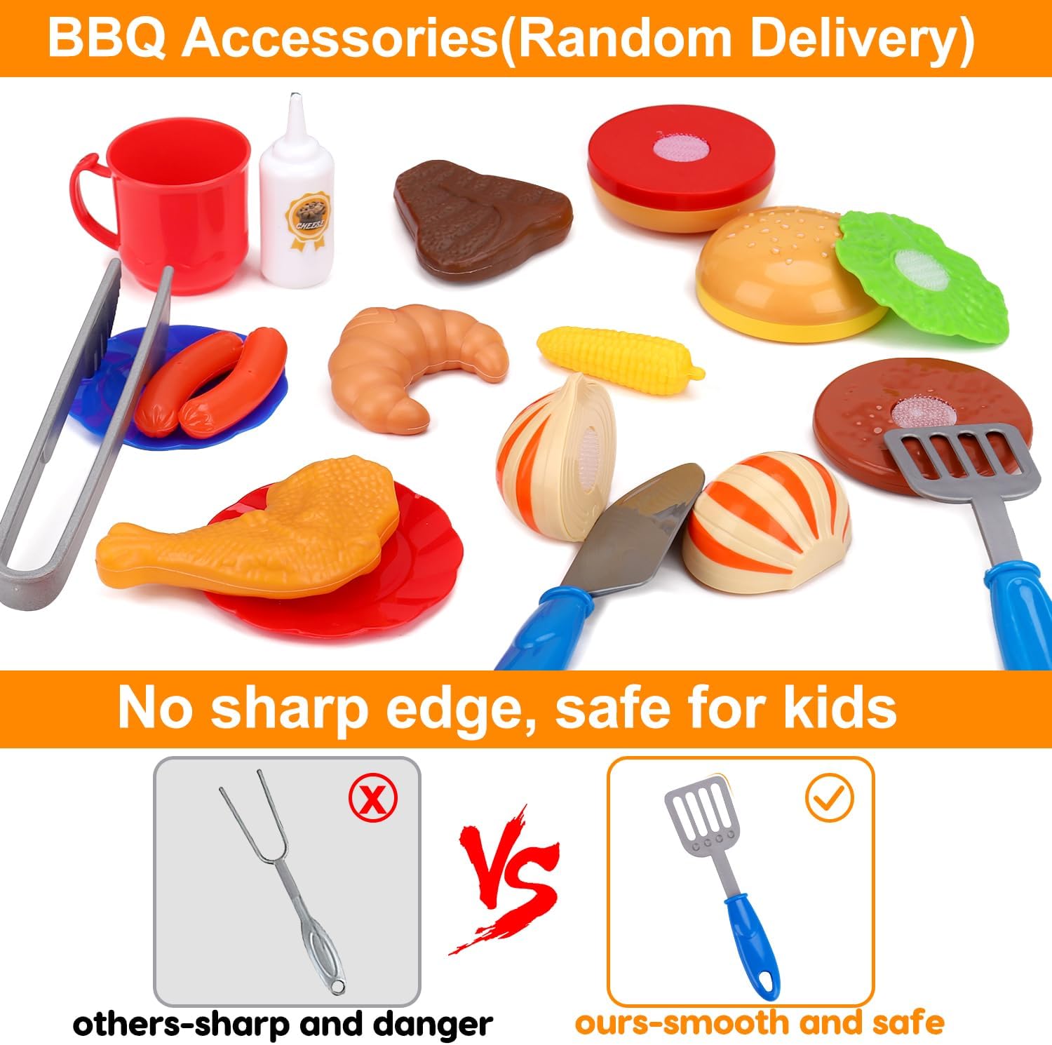 Kids Grill Playset Kitchen Toys with Apron Hat for Cooking Food Smoke Light Outdoor Pretend Play Accessories BBQ Outside Camping Barbecue Toddler Boy Toy 3 4 5 Year Old 4-8 Birthday Gift Valentine