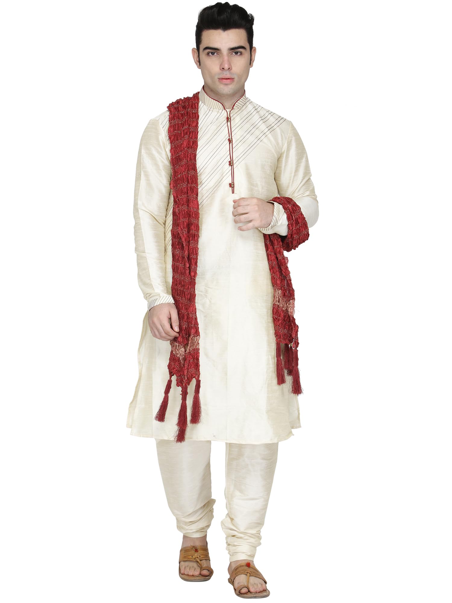 Men's Soft Polyester Ethnic Kurta Pajama And Scarf Set Festivals Season Ethnic Dress