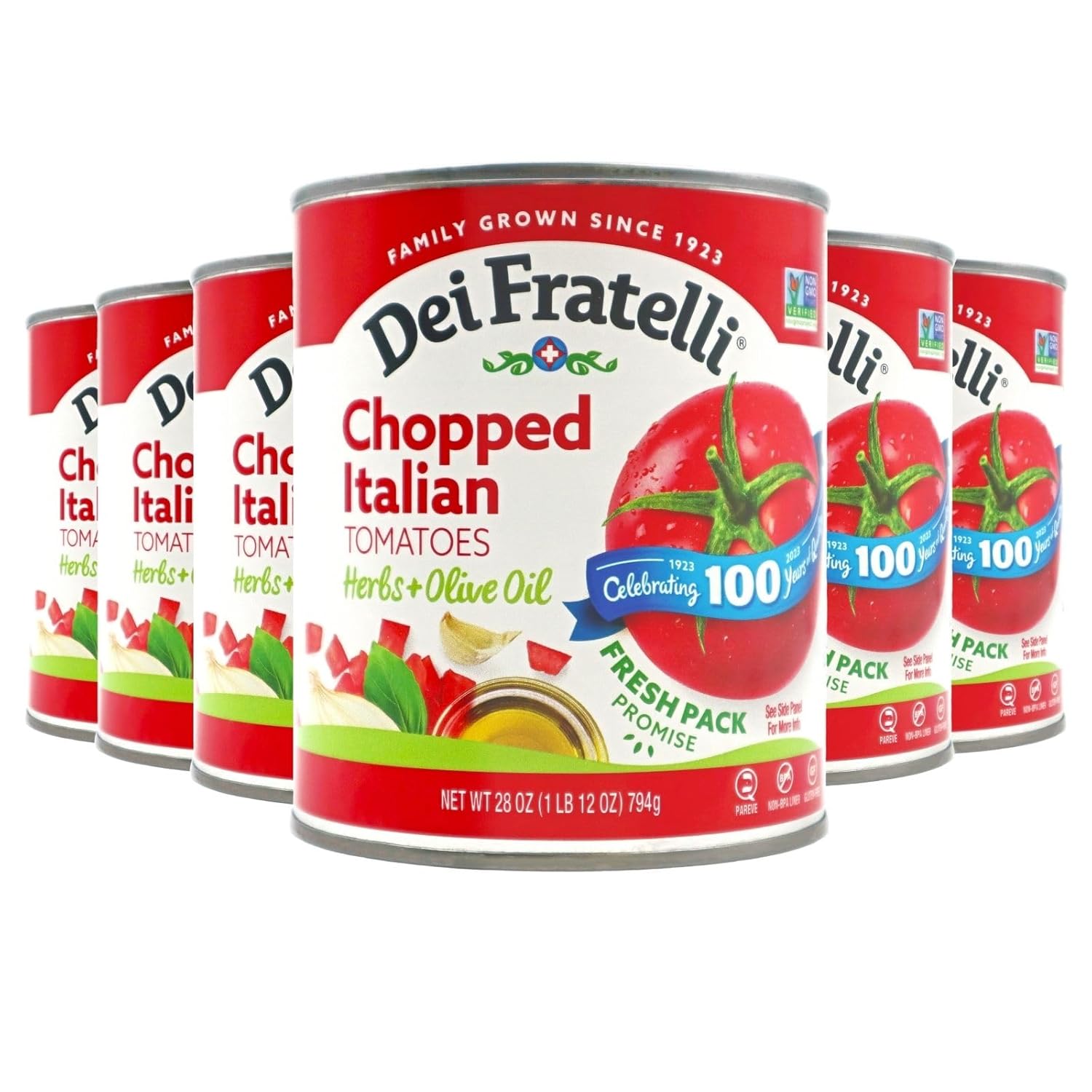 Dei Fratelli Chopped Italian Tomatoes with Herbs and Olive Oil - Vine-Ripened – Non GMO, Gluten-Free (28 oz. Cans, 6 pack)