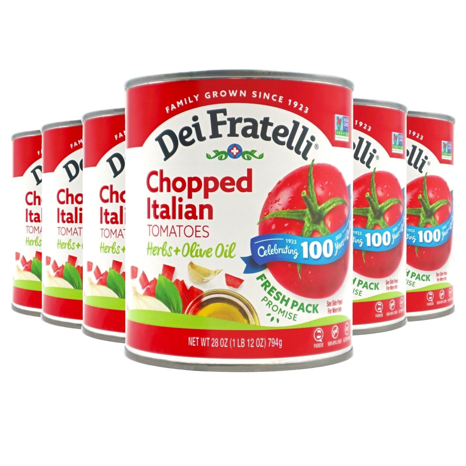 Dei Fratelli Chopped Italian Tomatoes with Herbs and Olive Oil - Vine-Ripened – Non GMO, Gluten-Free (28 oz. Cans, 6 pack)