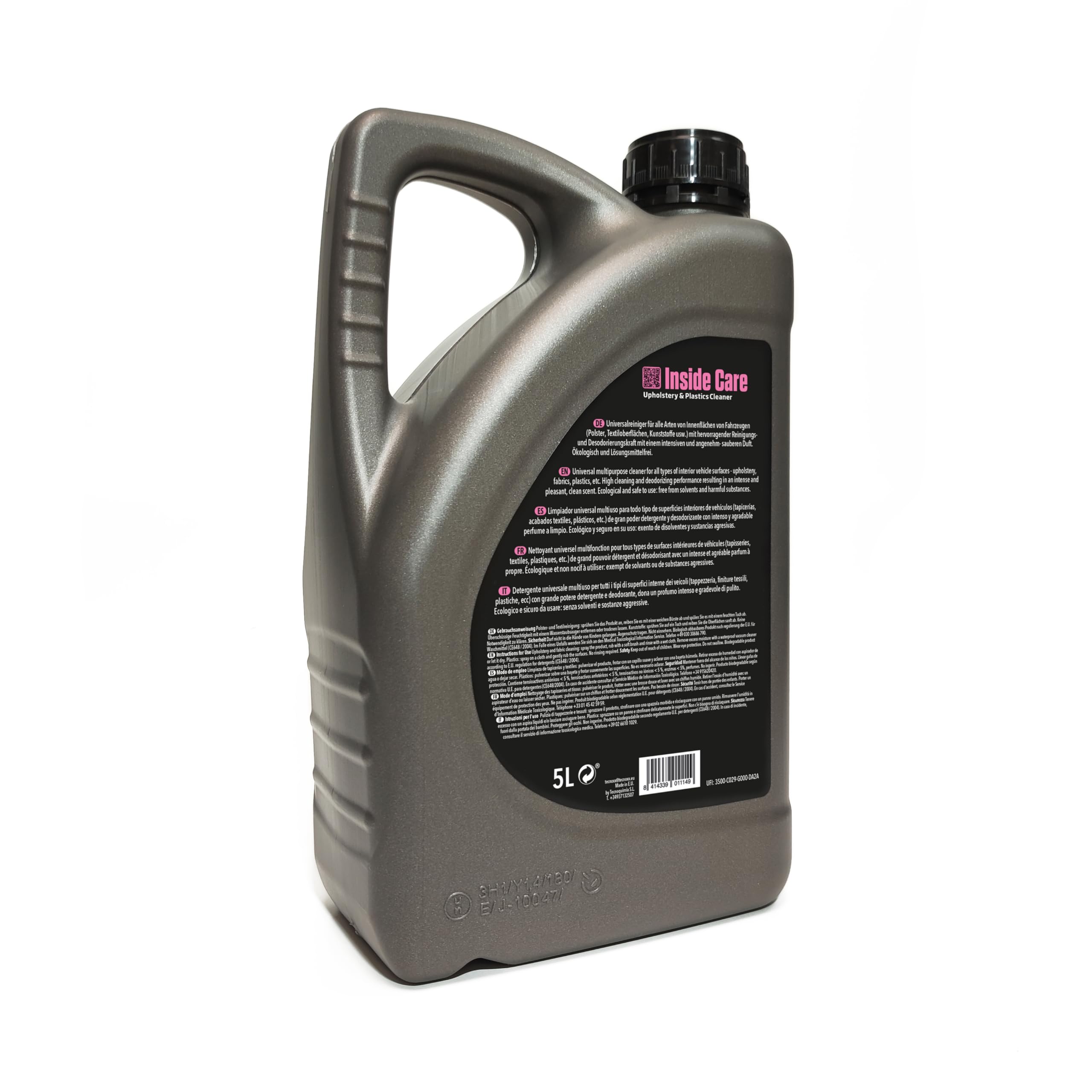 Tecnoxx – Inside Care Nettoyant Universel Multifonction pour l’intérieur de la Voiture Tapisseries Textiles Plastiques Peau Emballage Professionnel 5 litres