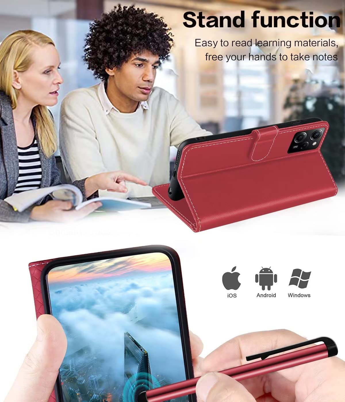 Custodia A Libro In Pelle Per Xiaomi Poco X5 Pro – Con Portafoglio RFID E Chiusura Magnetica – Vino Rosso