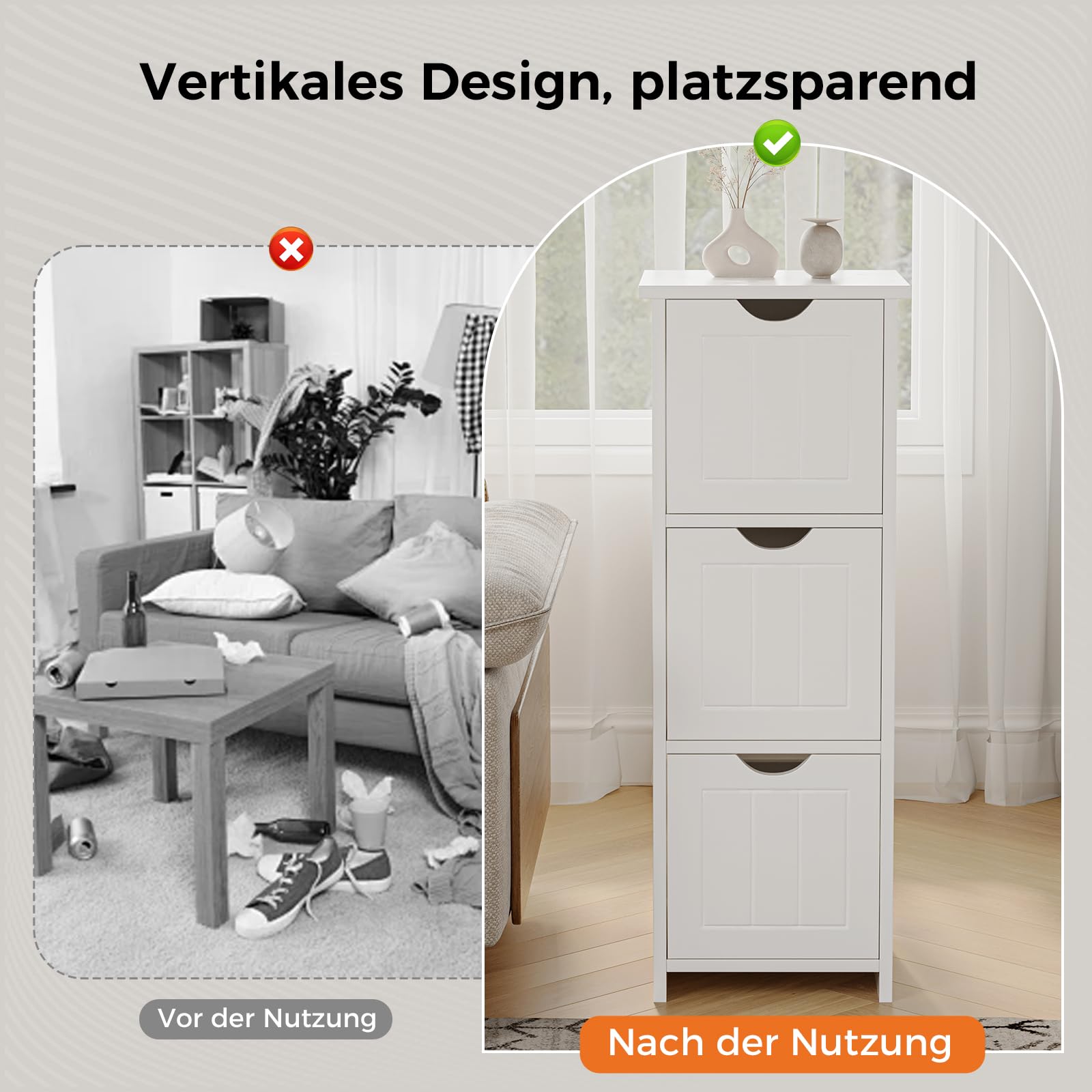 Sweetcrispy Mueble de baño Estrecho 32 x 30 x 81 cm, Moderno, Armario de baño con 3 cajones, Color Blanco Brillante, Estrecho con Gran Espacio de Almacenamiento, Mueble de baño