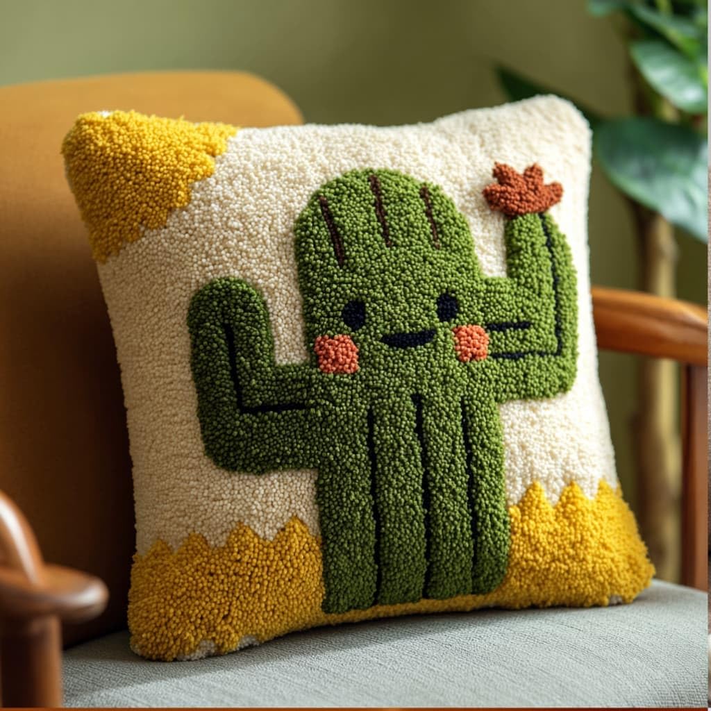 AxiangziK Latch Hook Cushion Kit,Cactus DIY Throw Pillow Cover 43X43Cm
