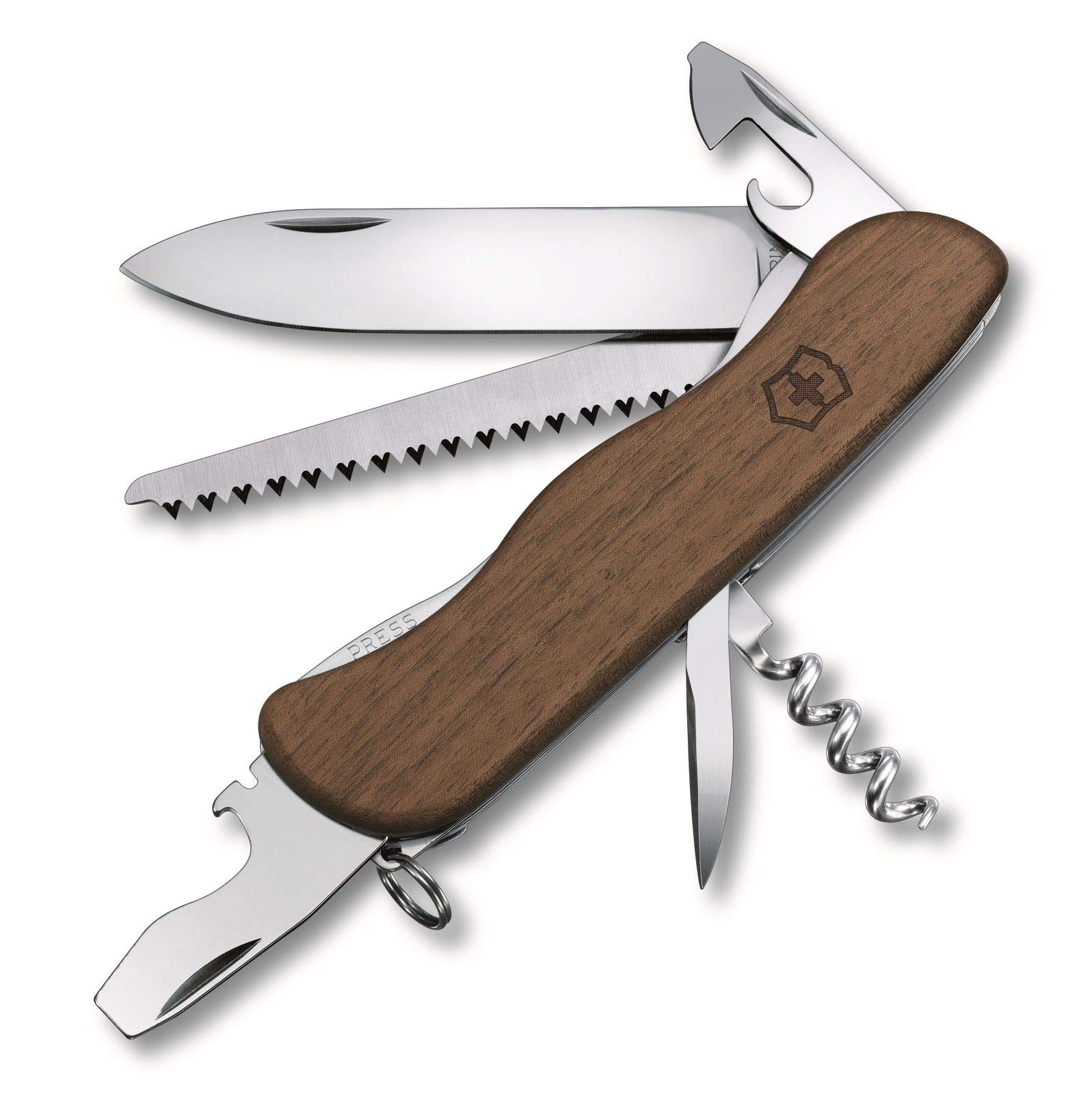 Victorinox Schweizer Taschenmesser, Forester Wood, Swiss Army Knife, Multitool, 10 Funktionen, Feststellklinge, Dosenöffner, Schraubendreher, Braun
