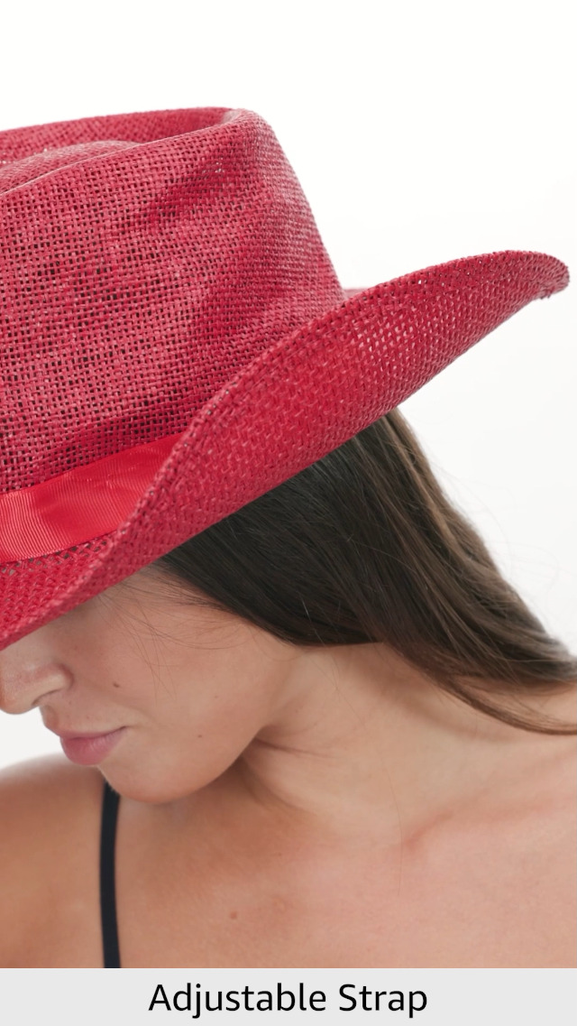 Red Western Studded Steer Head Straw Cowboy Hat Womens Statement Accessory Country Girl At Heart Straw Cowboy Hat | Windsor main image 3