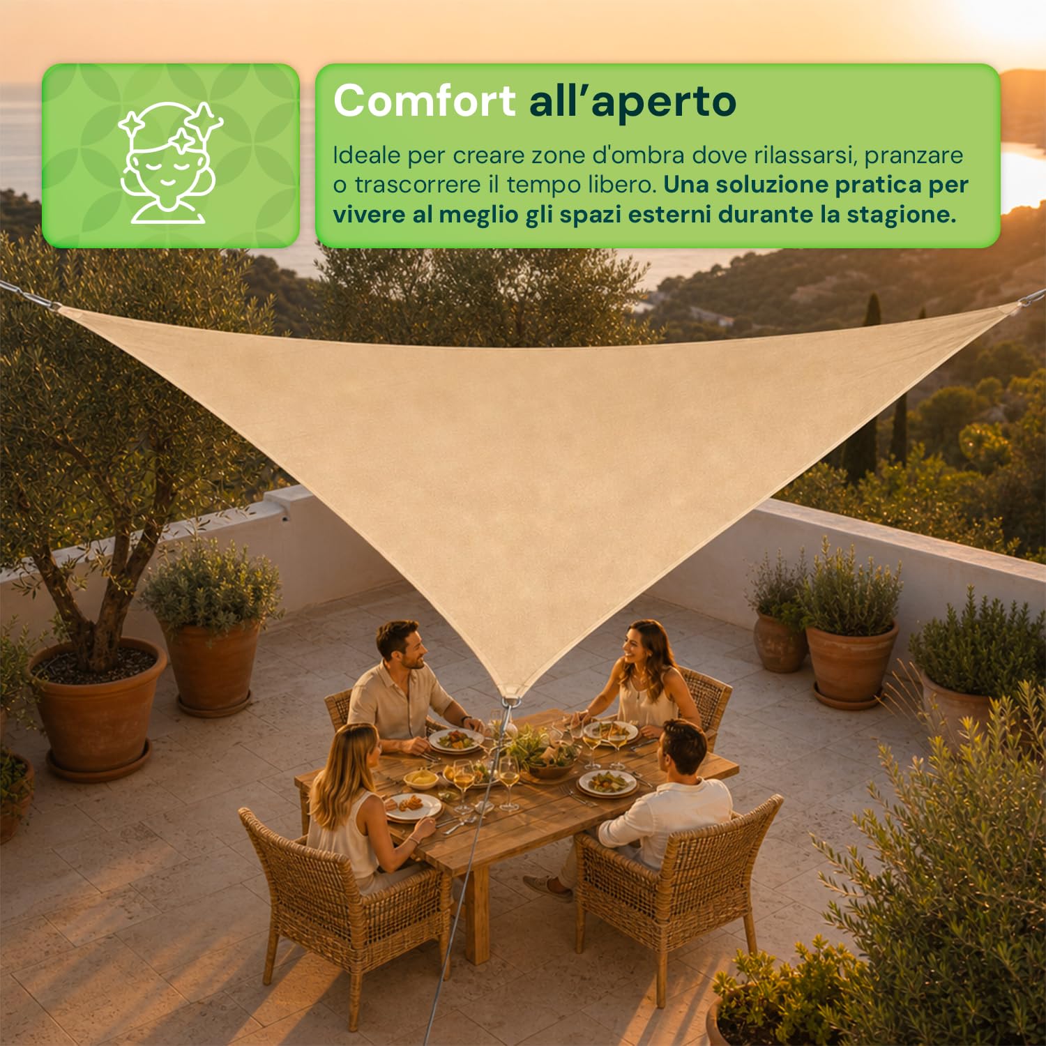 Tenda a Vela Parasole Ombreggiante Traspirante Permeabile Telo Telone per Esterno, Giardino, Terrazzo, Balcone Rettangolare e Quadrata Resistente ai Raggi UV (Triangolare, 5 x 5 x 5 metri)