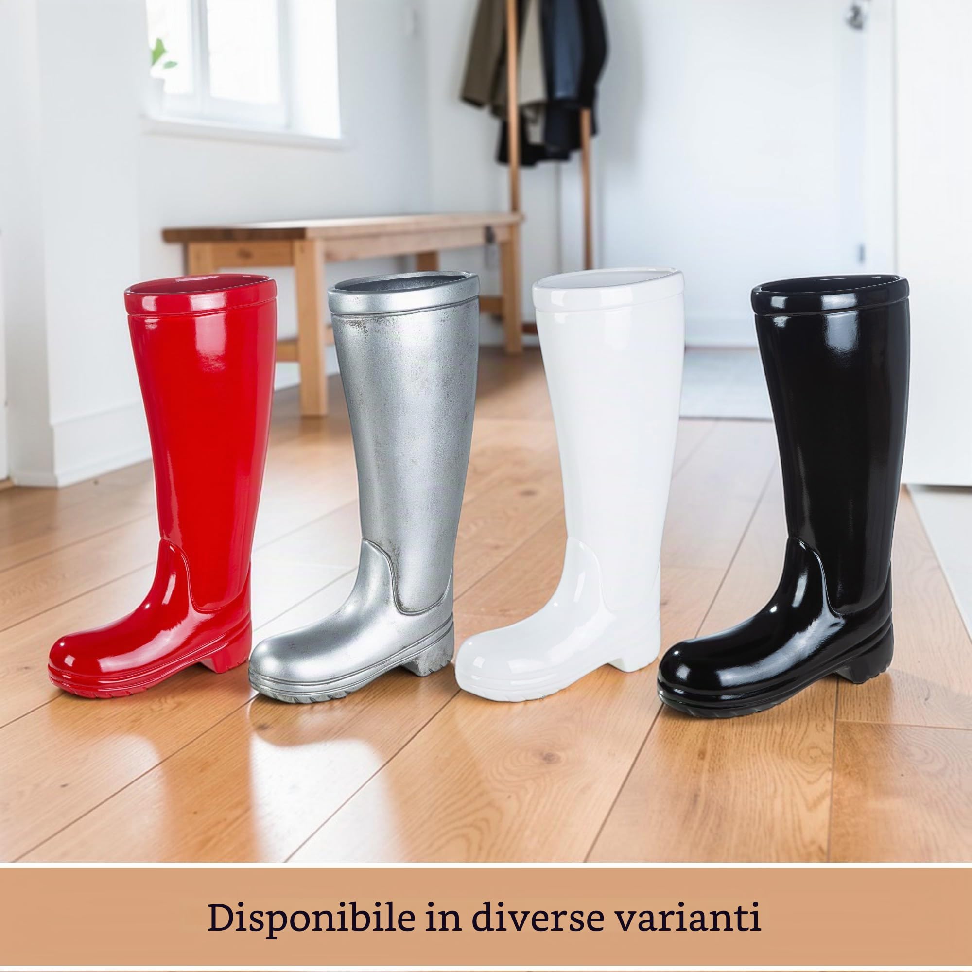 Casablanca - Portaombrelli in ceramica con vaschetta raccogli-acqua, colore: bianco, altezza 45 cm