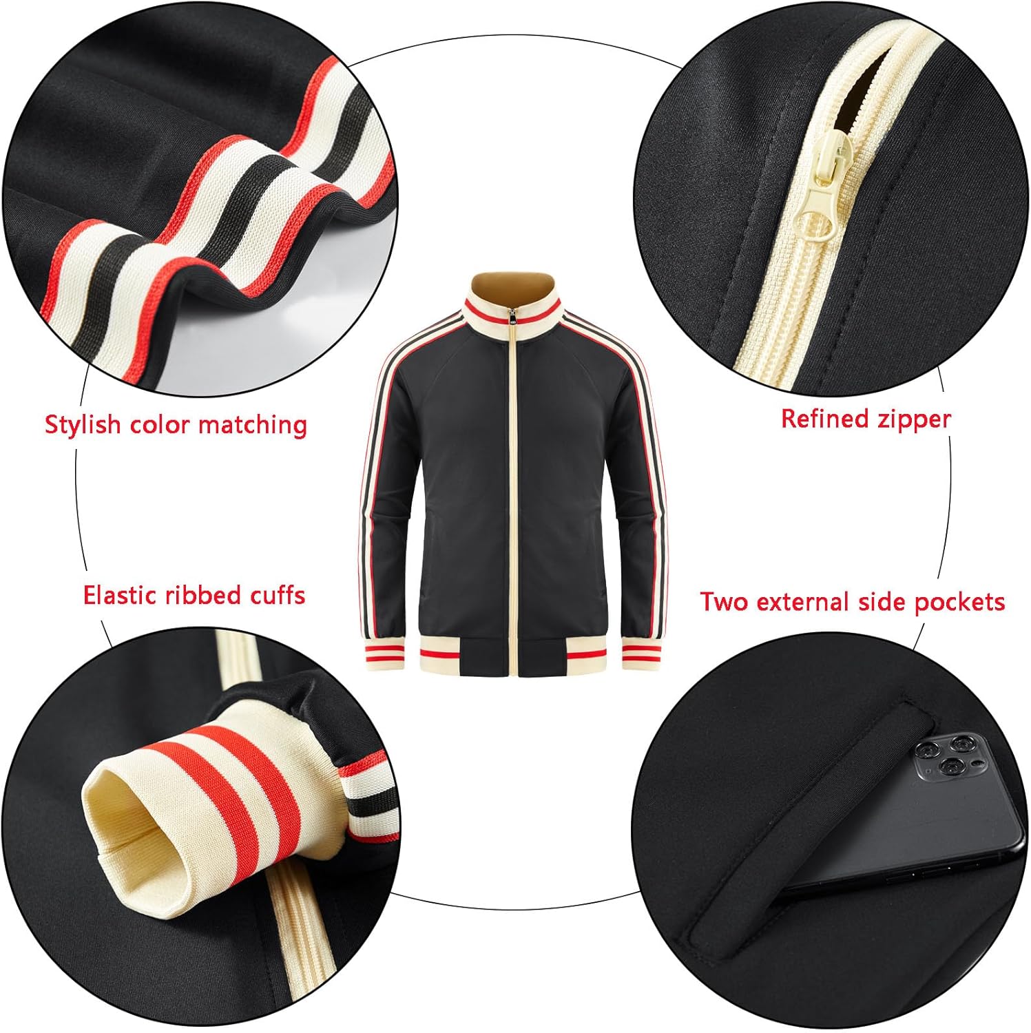 Men's Track Jackets Lightweight Long Sleeve Full Zip Streetwear Tops - Image 5