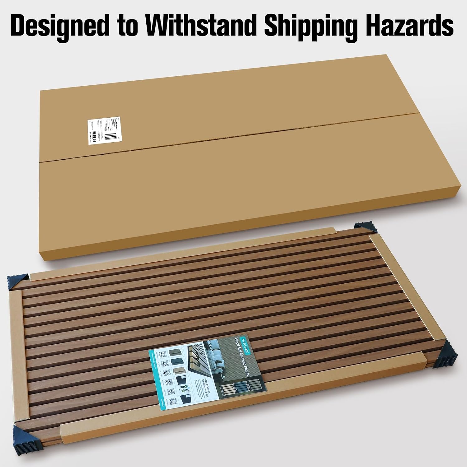 MaxGear Wood Panels for Wall, Acoustic Wood Slat Wall Panels 2 Pack 47.2" x 23.6"(15ft²), Sound Absorbing MDF Panels with PET Felt Backing, Decorative Fluted Wall Panels for Home Office,Bedroom