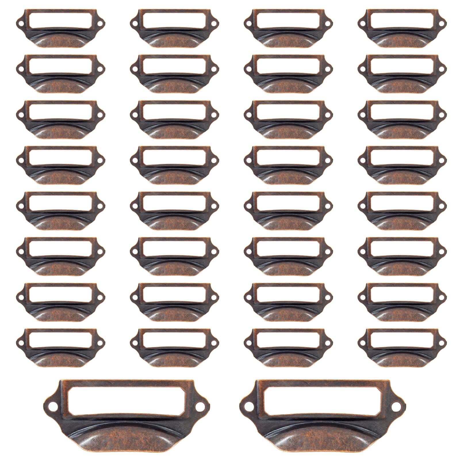 Auvotuis 30Pcs Antique Copper Frame Tag Label Holder Office Library File Drawer Tag, Metal Vintage Cabinet Label Card Pull Handles with Screws for