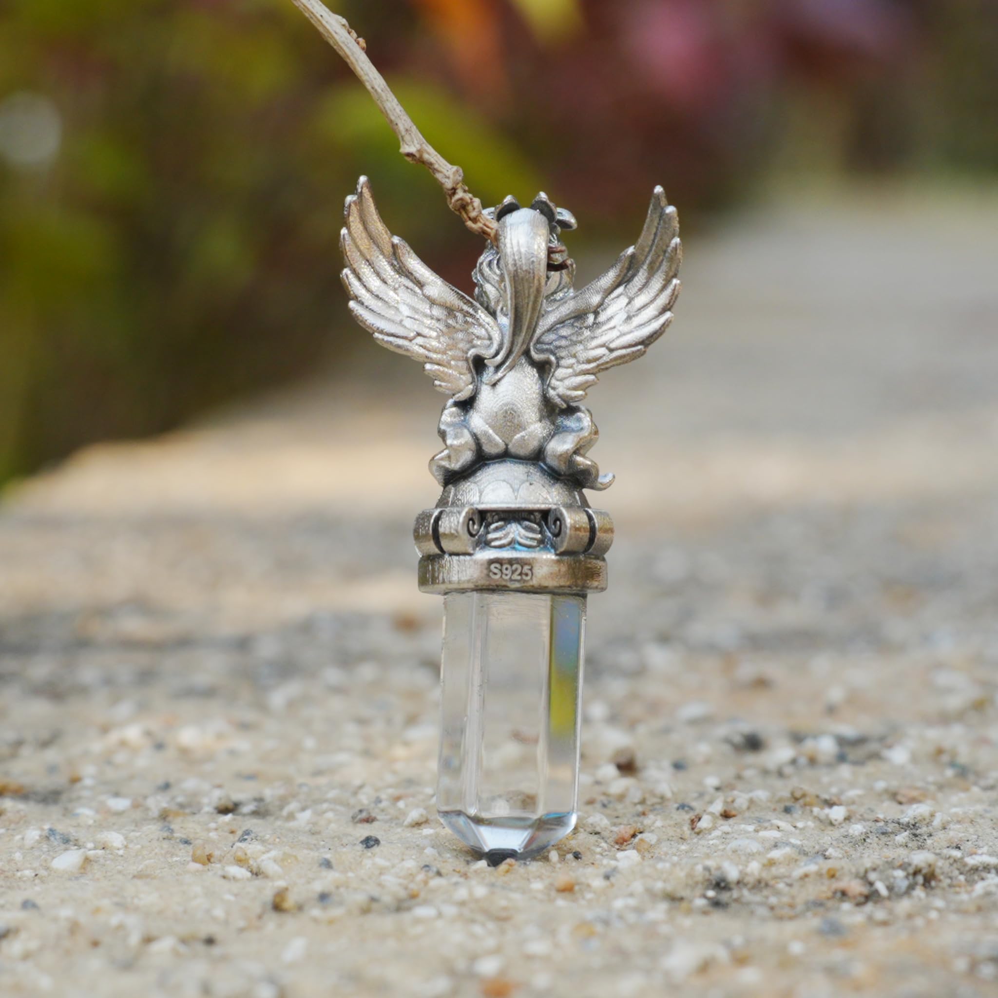 Generisch 925 Sterling Silber Engel Anhänger mit Bergkristall 4,5 x 2 cm 16 g Unisex Schutzengel Talisman transparenter Edelstein Schmuck Geschenk für Damen und Herren