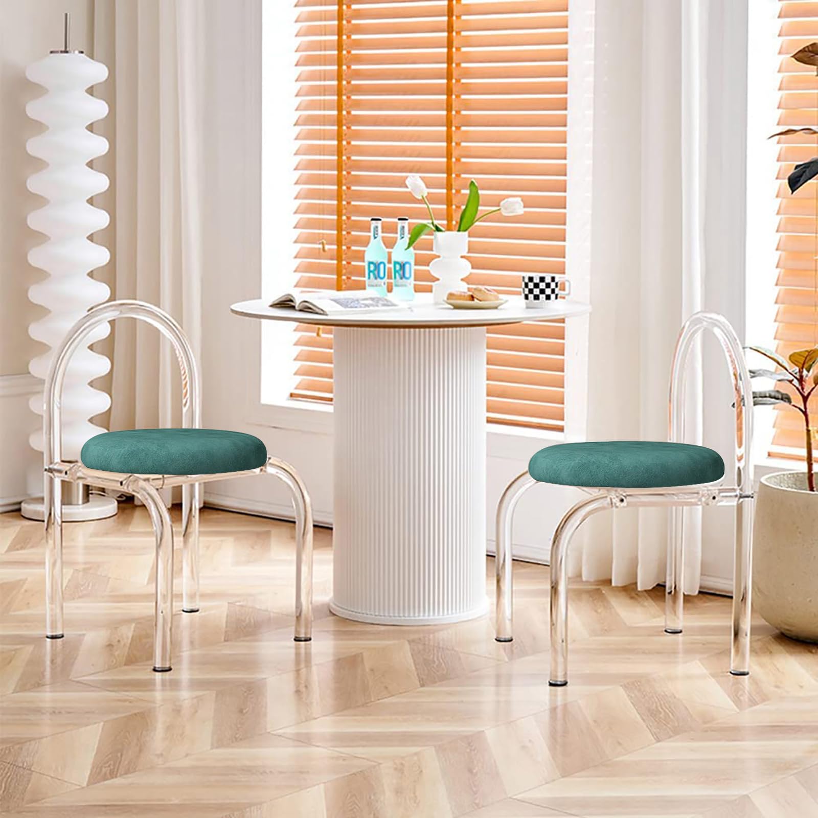 Esszimmerstuhl-Set, Samt, gepolstert, mit klaren Beinen, ohne Armlehnen, moderne Akzentstühle für Esszimmer und Schlafzimmer, 4 Stück