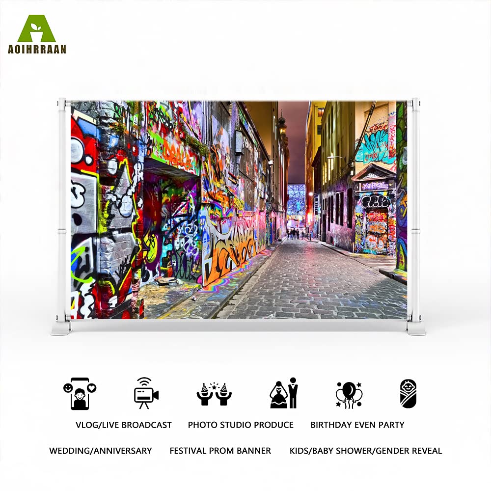 Aoihrraan 3 x 2,5 m miejska ulica graffiti ściana tło retro kreskówka lata 80-te lata 80-te moda hip-hop styl ścieżka fotografia tło muzyka punk przyjęcie urodzinowe dzieci dzieci dzieci dorośli portret studio fotograficzne rekwizyty