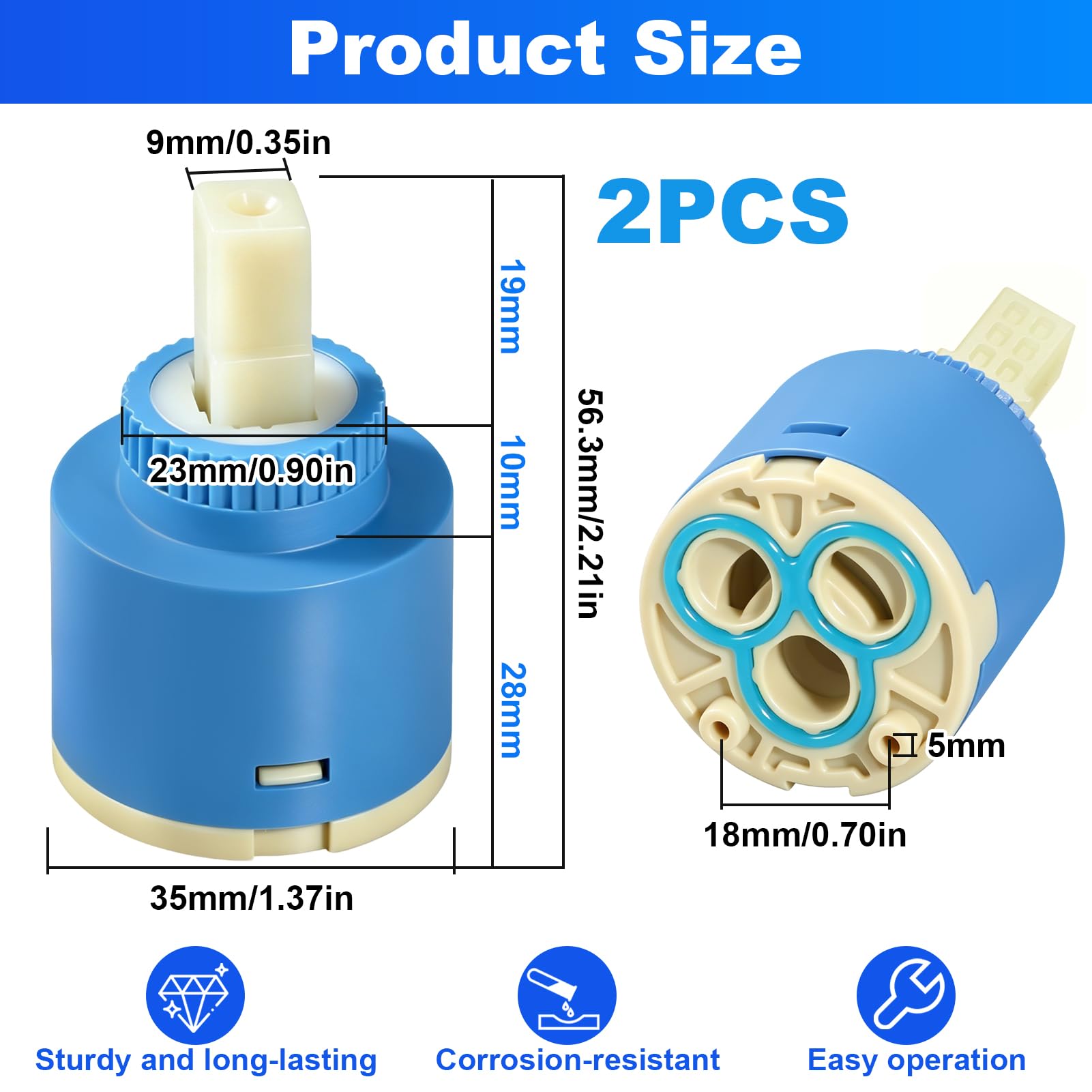 Cartucho Grifo Monomando 35mm (2 Piezas) - Cartucho Cerámico de Repuesto para Blanco 121894 para Grifo de Cocina y Lavabo, Válvula de Reparación Fácil de Instalar, Compatible con Múltiples Modelos