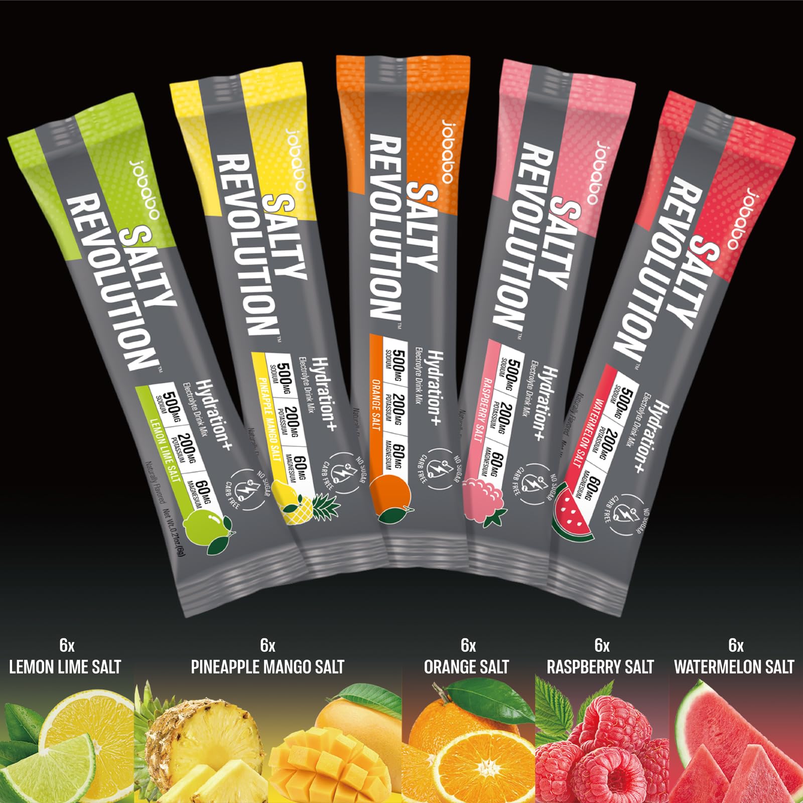 Jobabo Salty Revolution Electrolytes Powder Packets | Keto, Energy & Sports Hydration Support | No Sugar, Gluten-Free | Drink Mix Variety Pack (30 Sticks) — view 9