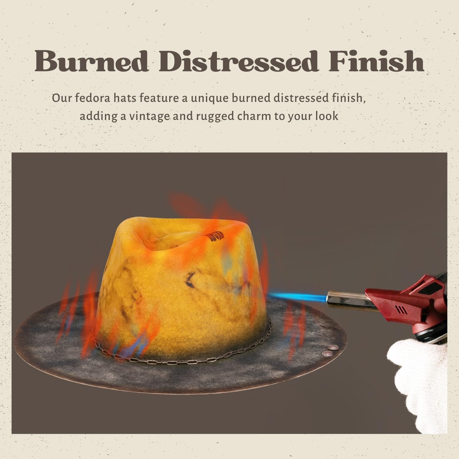 RUEDIGER Vintage Wide Brim Fedora Hats 100% Wool Stiff Felt Hat Rancher Hat with Lightning Logo Handmade Distressed/Burned - Image 9