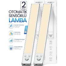 2 Adet Hareket Sens rl  Lamba  arjl  LED Dolap Alt  Lambas  2200 mAh Manyetik 3 Renk Kablosuz 1015 [Enerji S n f  A]