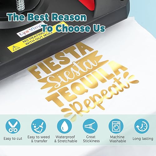 Miniatura 3 de Lya Vinyl - Vinilo de transferencia de calor de 12 pulgadas x 10 pies, rollo de vinilo dorado metálico HTV dorado para Cricut, Silhouette Cameo para