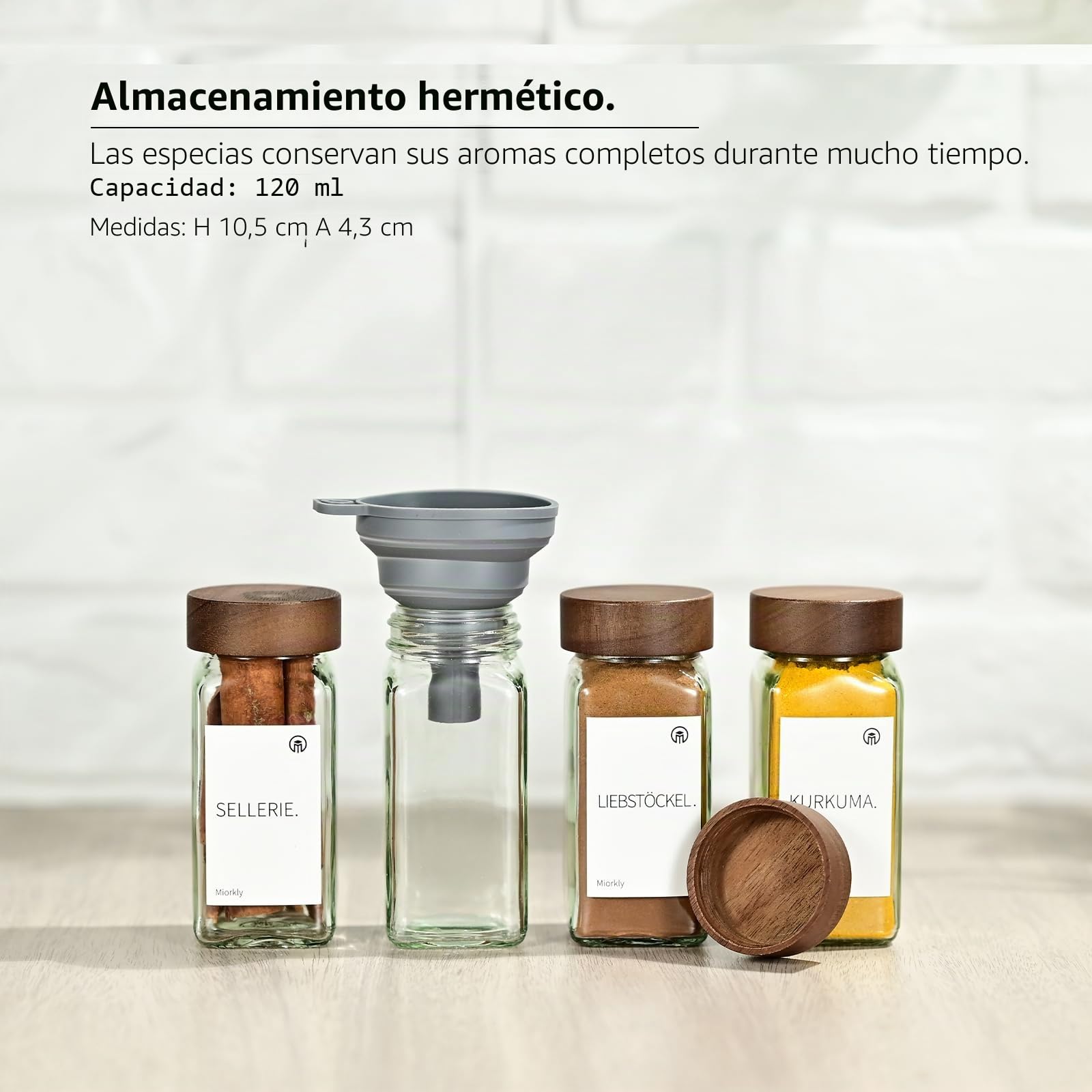 Miorkly Elegante Acacia Botes Especias, (24 x 120 ml) Botes Especias Cristal, Especias Almacenaje Cocina, Cuadrado Frascos Especiarias Juego Utilitario Con Etiqueta Especias