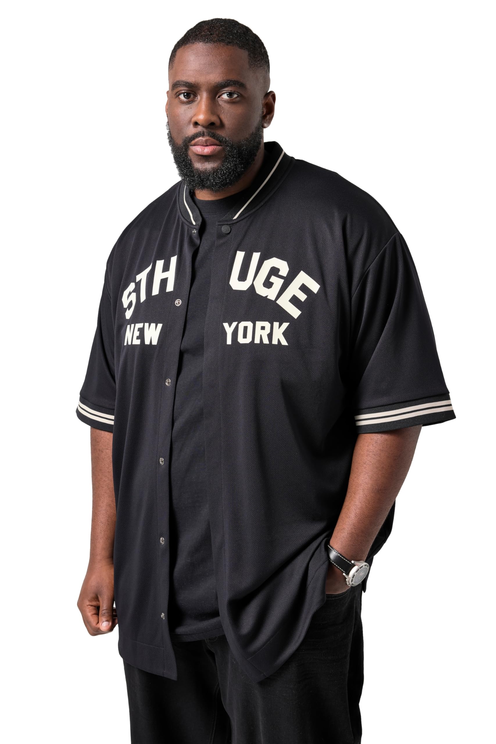 STHUGE T-Shirt, Halbarm, Oversized, Brust-Print, Collegekragen 831672