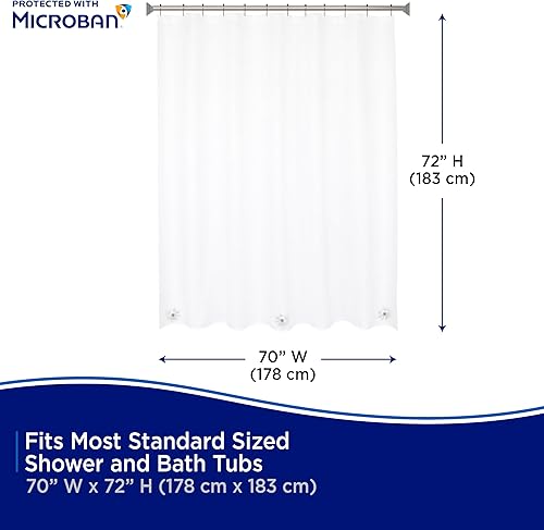 Miniatura 9 de Kenney MB61122PK2 Microban Protected - Cortina de ducha ligera de PEVA de calibre 2.8 con agujeros duraderos para colgar ojales y dobladillo
