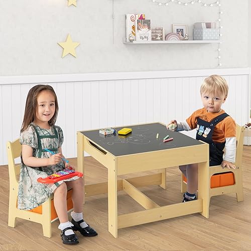 Miniatura 9 de Costzon - Juego de mesa y 2 sillas para niños mesa de actividades y juegos Gris y blanco, Naranja &amp; Natural, Rosa/Rebel Fun.