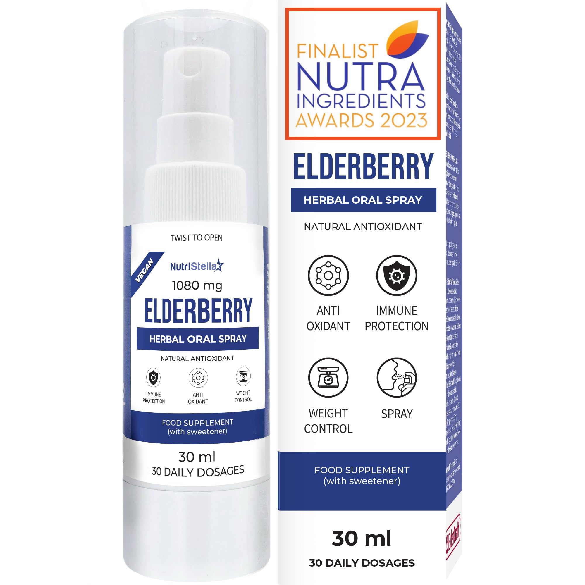 Immune System Booster - Premium Elderberry Extract - Finalist NutraIngredients Awards 2023 - Polyphenols - Anthocyanins - Immunity - Strong Antioxidant Spray - High Bioavailability