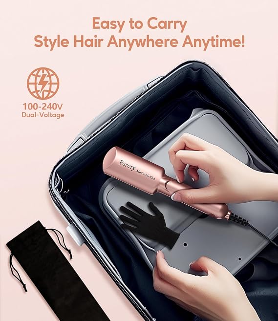 Farery Mini Flat Iron, 1.5 Inch Travel Hair Straightener for Short Hair