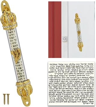 Prefdo Mezuzah Case 4.9 inches Tall Gold Plated Door Frame Decorative Crafts Gifts