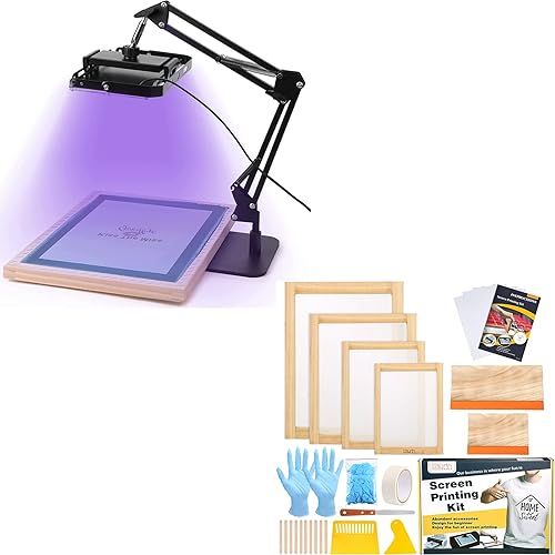 Caydo Unidad de exposición LED de 50W para serigrafía, luz de impresión de pantalla UV con kit de inicio de impresión de pantalla de 31 piezas para