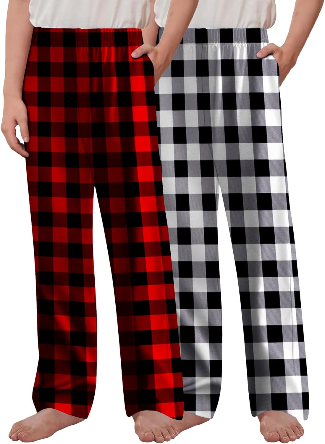 Arshiner Boys Pajama Pants 2 Pack Soft Plaid Sleepwear Kids Lounge PJ Bottoms with Pockets