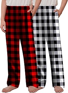 Arshiner Boys Pajama Pants 2 Pack Soft Plaid Sleepwear Kids Lounge PJ Bottoms with Pockets