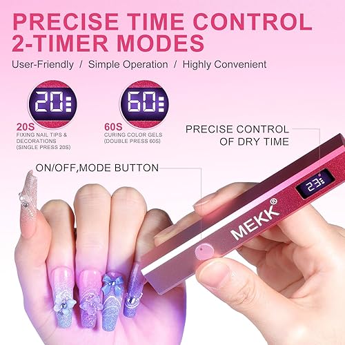Miniatura 4 de MEKK Luz UV de mano de metal para uñas de gel, mini lámpara de uñas LED UV con pantalla LED y lámpara de curación flash alimentada por USB con