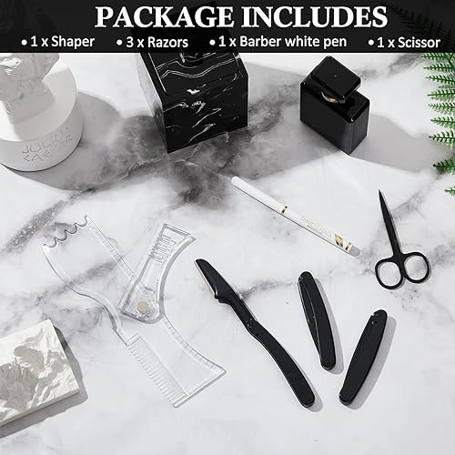 Miniatura 3 de Kit de modelador de barba que incluye 1 moldeador ajustable, 1 lápiz de barbero, 3 maquinillas de afeitar 1 tijera de corte de barba, herramienta