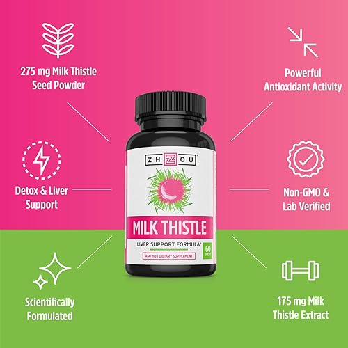 Miniatura 4 de Extracto de Cardo Mariano Extracto estandarizado Silimarina para máximo apoyo Hígado – Detox, Cleanse & mantener su hígado – Semillas y complejo –