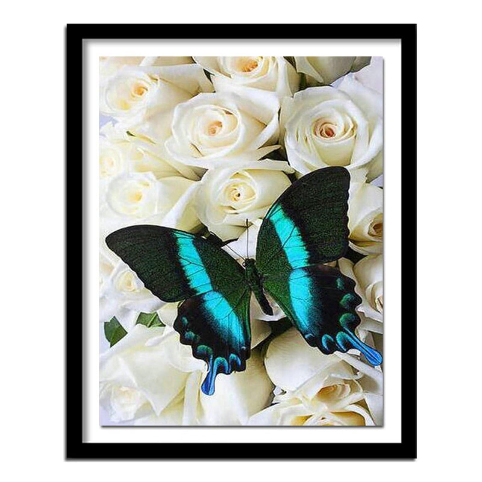 Grand format diamond painting fleurs papillon 80x120cm pour oublier le stress avec le kit 5D