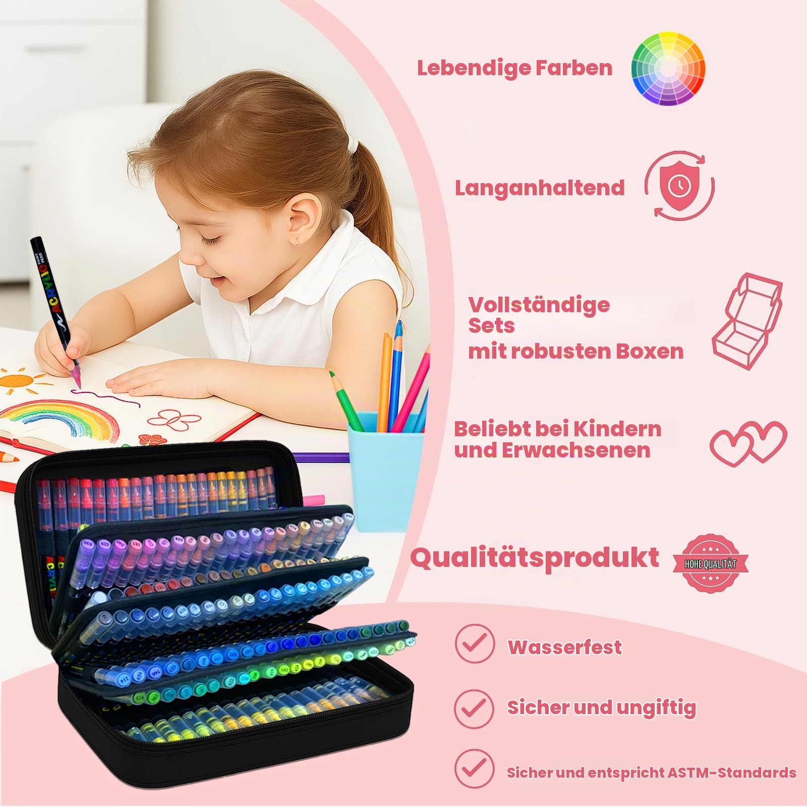 168 Farben Acrylstifte, wasserfest, mit feiner Pinselspitze, vielseitig | Für Stoff, Leinwand, Glas, Holz und Papier; ideal für DIY-Kunst, Heimdekoration und handgefertigte Geschenke