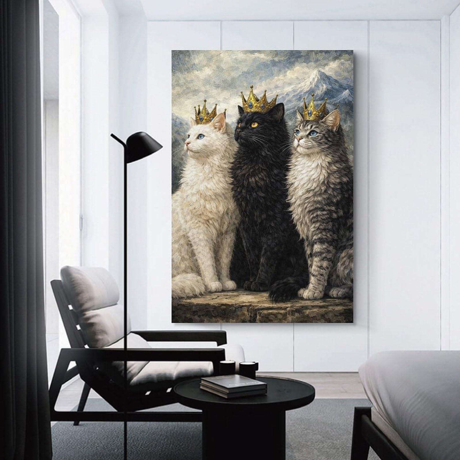 Junmoney Unframe-Style-14 Wall Picture Print Three Regal Cats With Crowns Painting, 12X18inch(30X45cm), For Wall Displays, Bedrooms Or Room Updates, Wall Decor Suited To Curated Displays