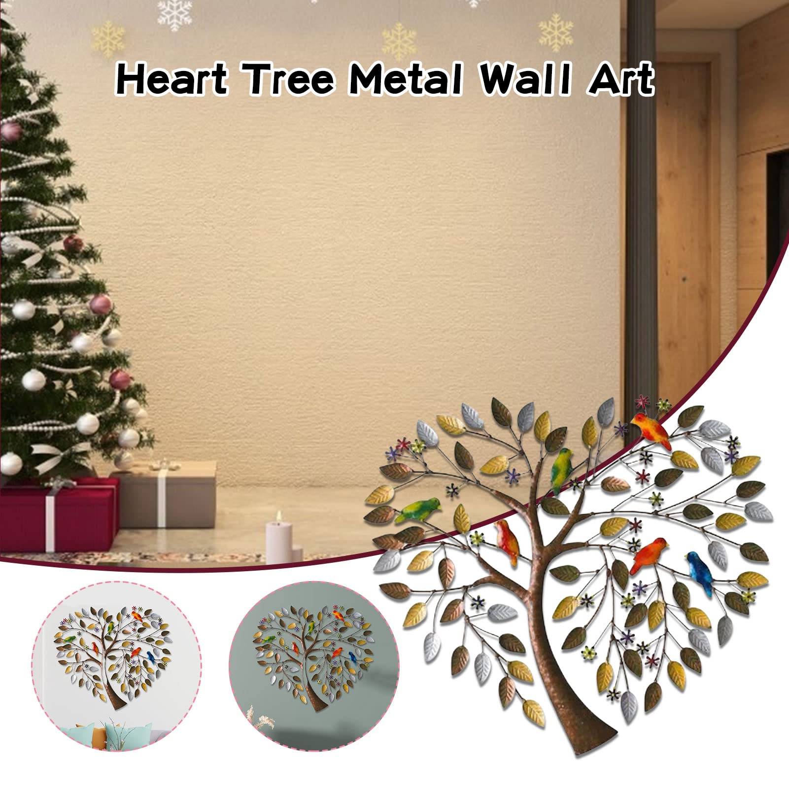 Kreatywność serca Drzewo życia Wall Art Decor, Ręcznie robione drzewo w kształcie serca z ptakami na gałęziach rzeźba, 3D Eternal Love kutego żelaza wystrój, na zewnątrz na zewnątrz