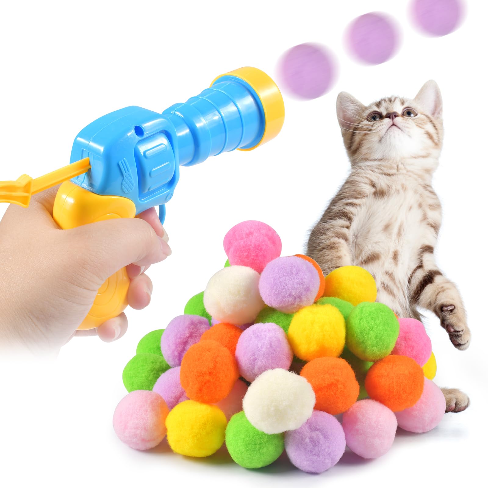 FGen Interactive Cat Toy Ball Launcher - Silent Indoor/Outdoor Training Toy with 50 Balls for Cats & Kittens