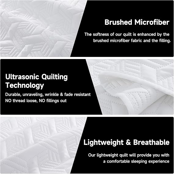 Lavsiry White Oversized California Cal King Size Quilt Bedding Set with Pillow Shams, Summer Lightweight Bedspread Coverlet, Soft Quilted Blanket Thin Comforter for All Seasons