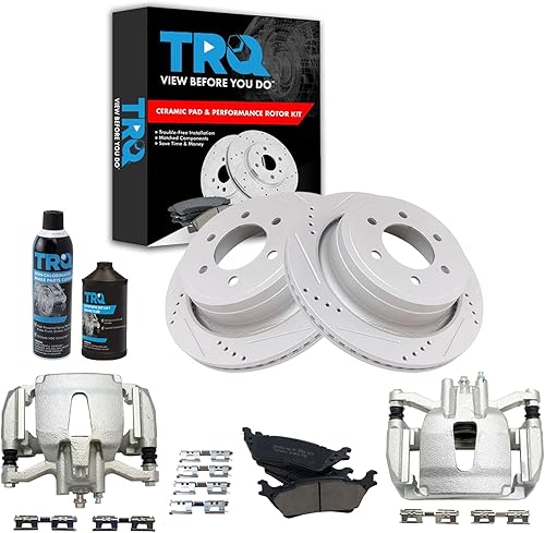 Miniatura 2 de TRQ Juego de pastillas de freno y rotor de rendimiento trasero Kit químico de freno Pastillas de freno Rotores de freno Cerámica Premium G-Coated