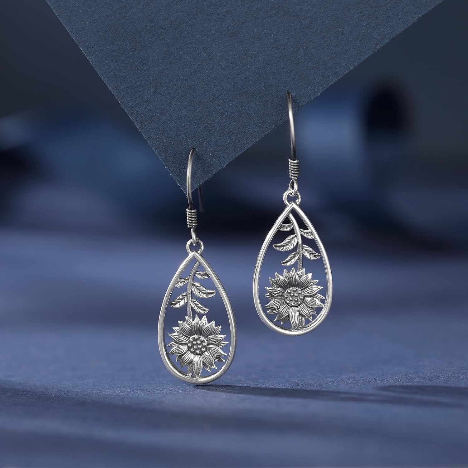 925 Sterling Silver Sunflower Dangle Earrings Boho Vintage Hypoallergenic Lightweight Jewelry Gift for Women - Image 2