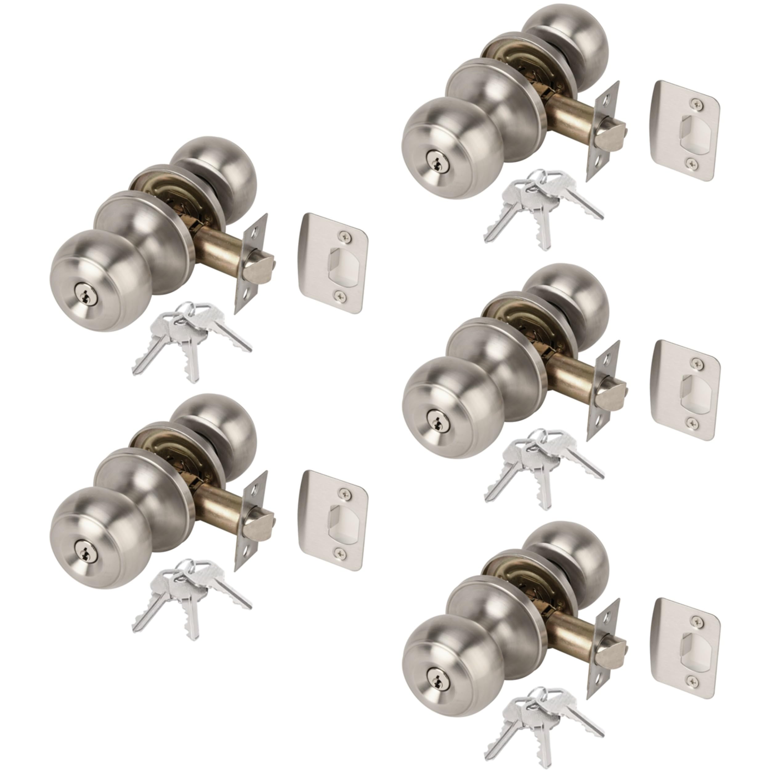 Hunta Satin Stainless Steel Handlezone® 5 Sets Riva Entrance Knobset, Key Locked Door Knobset, Adjustable 60-70Mm Latch –