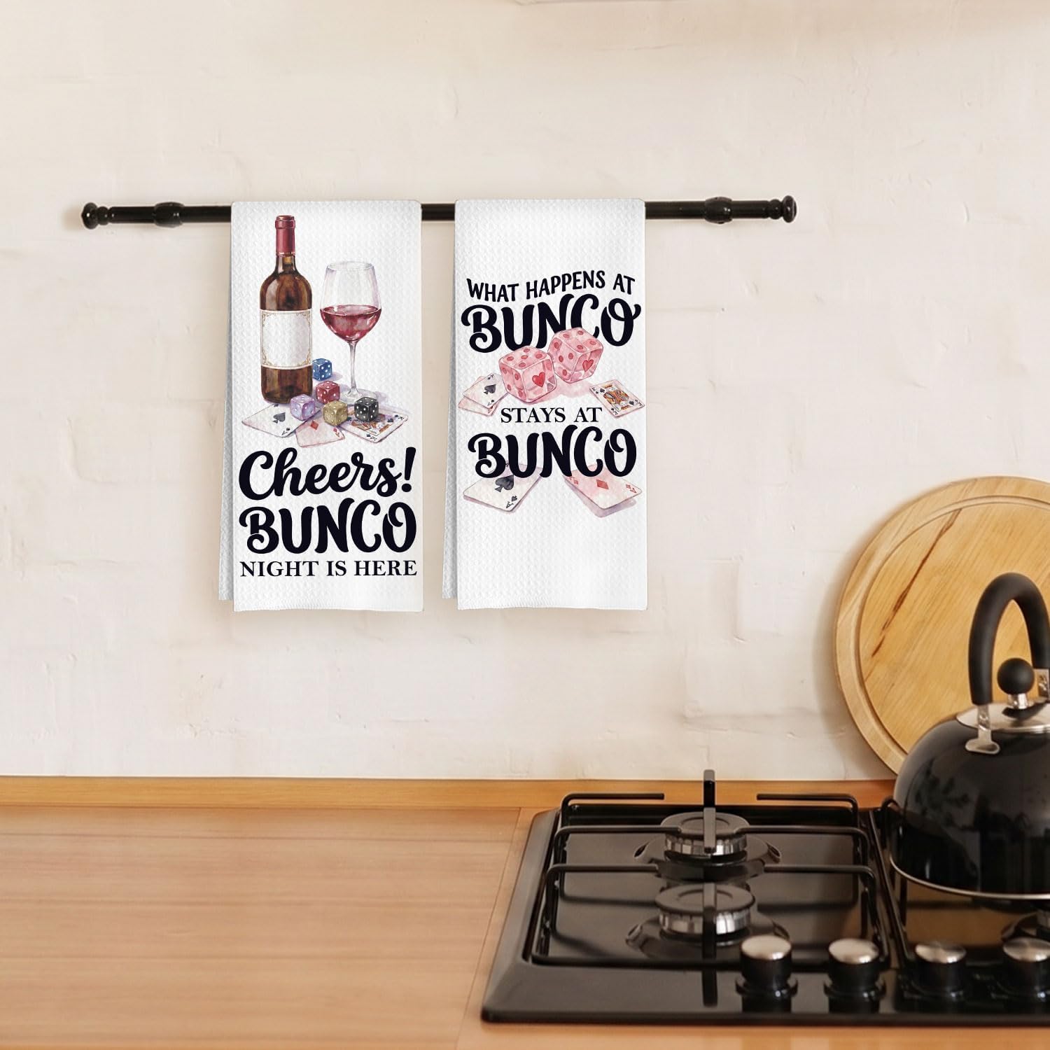 Wine Bunco Kitchen Towels Set - Bunco Party Decorative Dish Towels, Wine Gifts Hand Towel, Hostess Gifts Tea Towel, 16 X 24 Inch Set of 2