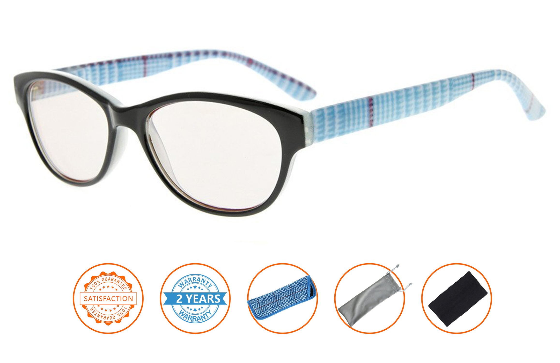 Women's Cat-eye Anti Blue Ray Glasses for Computer Screen Reading Pattern Arms(Blue)