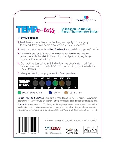 Miniatura 2 de Tiras de termómetro de frente desechables de lectura rápida - Temp-N-Toss para una medición precisa e higiénica de la temperatura del bebé -